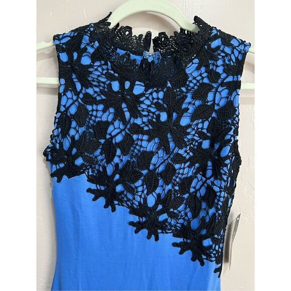 NWTs Venus Blue and Black Lace Bodycon Midi Dress - Picture 3 of 4